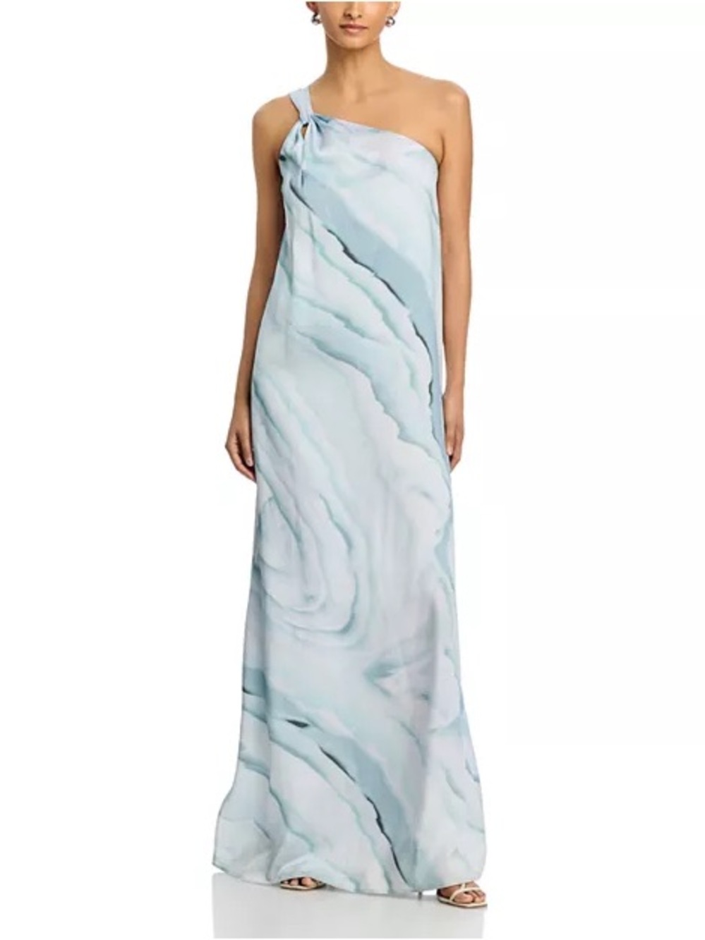 BOSS One-Shoulder Light Blue Marble Print Maxi Dress